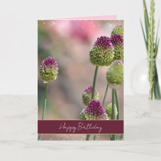 Carte Purple Green Clover Flowers Sparkle Birthday 