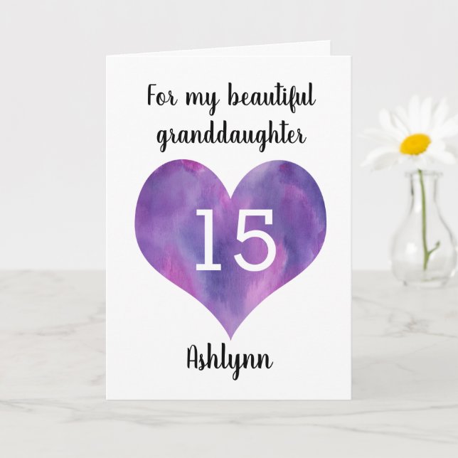 Carte Purple Heart 15th Birthday for Granddaughter (Petite plante)