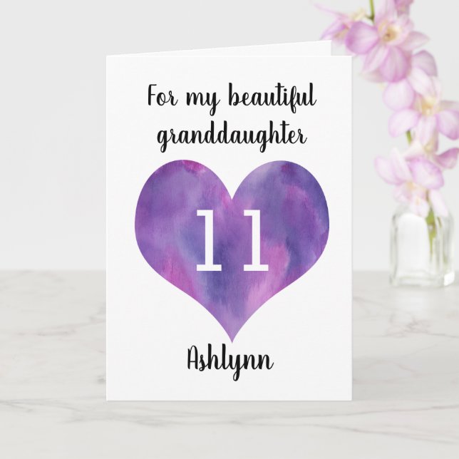Carte Purple Heart Happy 11e anniversaire petite-fille (Orchidée)