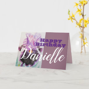 Carte Purple Iris Flower Joyeux Anniversaire Femme Nom C