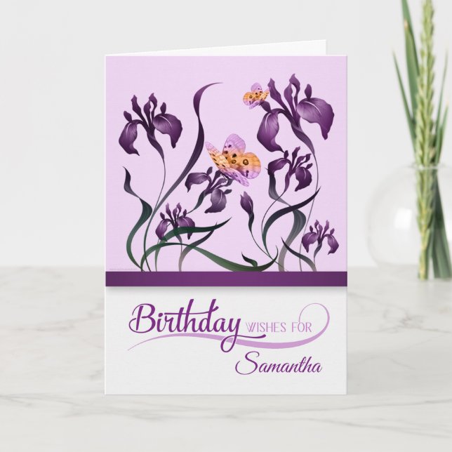 Carte Purple Iris Garden Anniversaire avec nom (Devant)