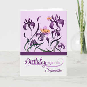 Carte Purple Iris Garden Anniversaire avec nom