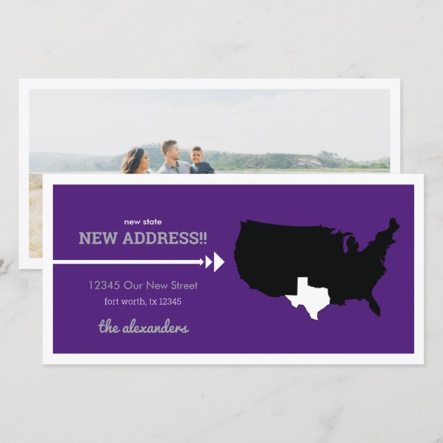 Carte Purple New State, New Address ! Texas Moving (Devant / Derrière)