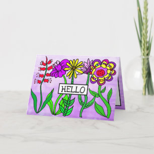 Carte Purple Whimsical Bonjour et penser à propos de vou