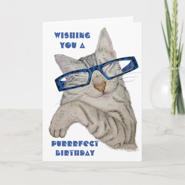 Carte Purrfffday Cute Cat in Specs (Devant)