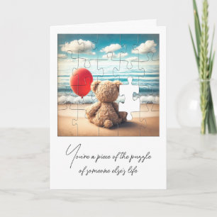 Carte Puzzle du nounours avec ballon rouge