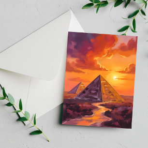 Carte Pyramides d'Égypte Sunset Travel Painting Card