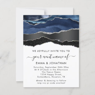 Carte QR Code Black Silver Blu Marine Mariage frontière