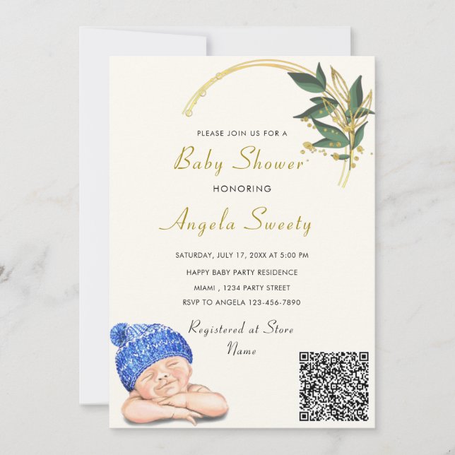 Carte QR Code C'est un garçon qui dort Baby shower Invit (Devant)