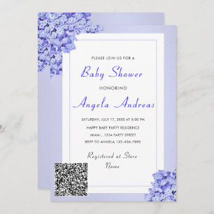 Carte QR Code Fleurs violettes Baby Girl Douche Invitati
