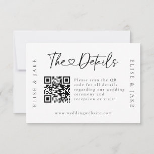 Carte QR Code Heart Font Mariage Détails