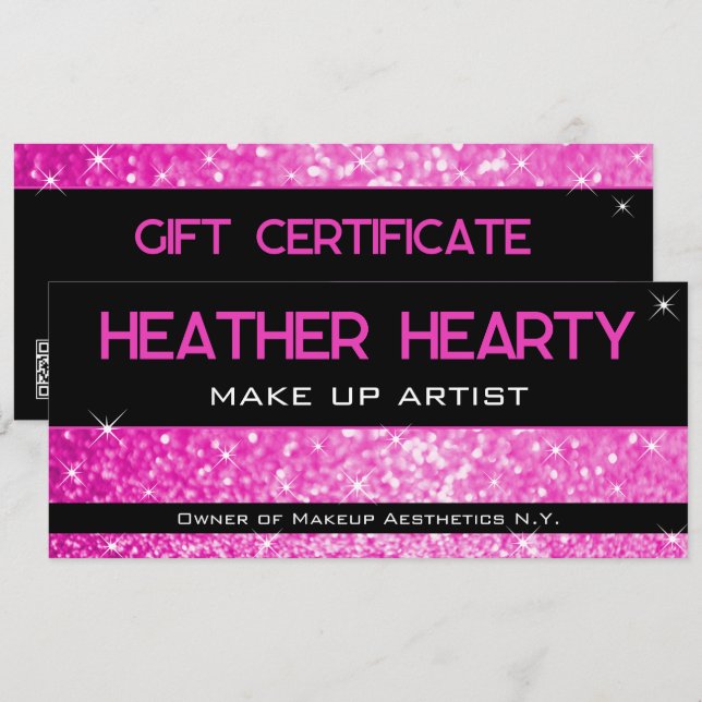 Carte QR Code Luxury Hot Pink Girl Neon certificat cadea (Devant / Derrière)