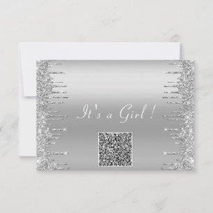 Carte QR Code Parties scintillant argent Baby Girl Showe