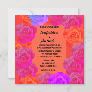 Carte QR Code Roses rose orange violet Mariage Floral