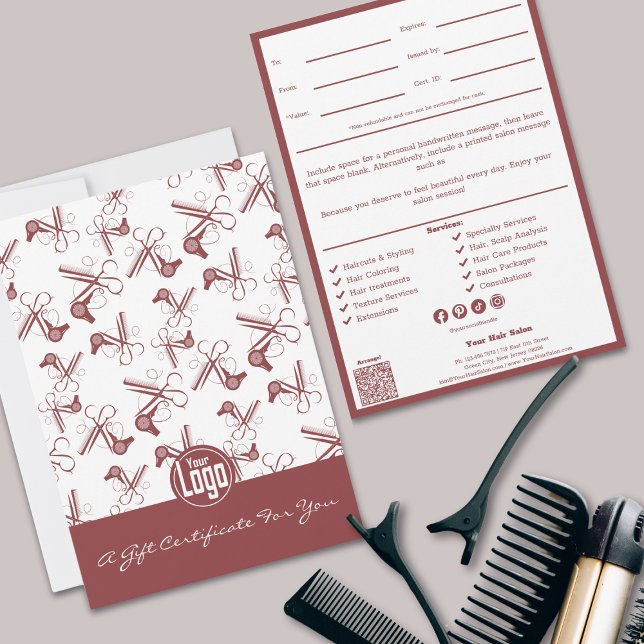 Carte QR Code Services Note Certificat cadeau Hairstylis (Professional QR Code Services Note Hairstylist Gift Certificate, Hairstylist Tools Pattern)