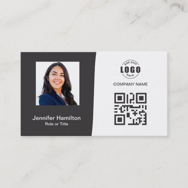 Carte QRCode professionnelle - Gris photo (Devant)