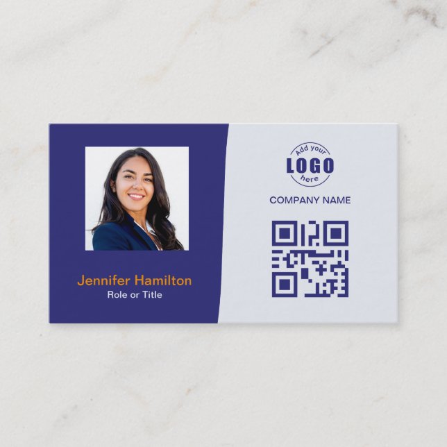 Carte QRCode professionnelle photo bleu orange (Devant)
