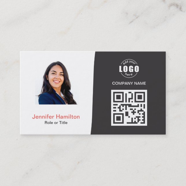 Carte QRCode professionnelle photo gris rouge (Devant)