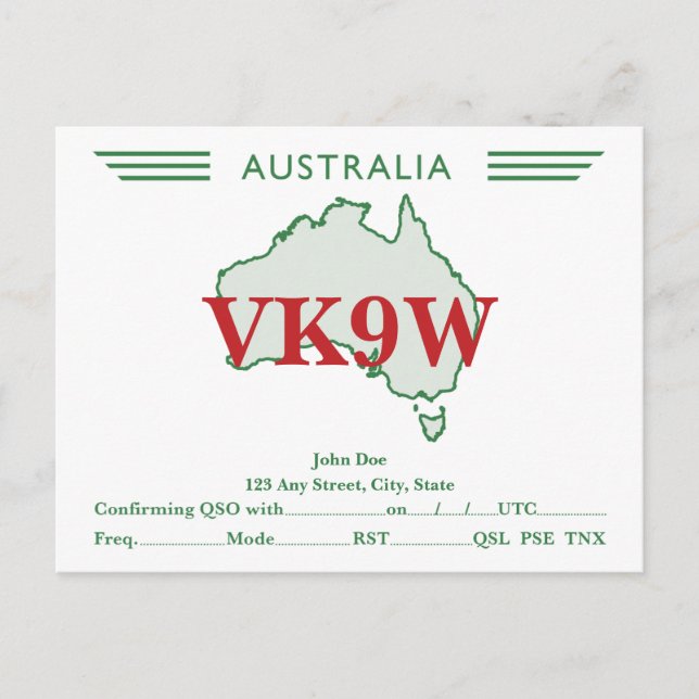 Carte QSL Retro Australie Carte verte (Devant)