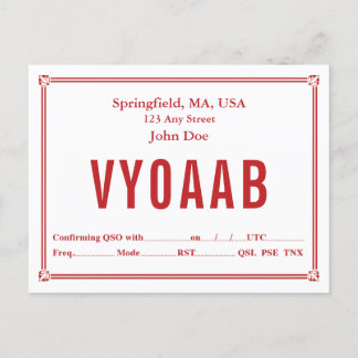 Carte QSL Retro Bordure rouge Corner Ornements