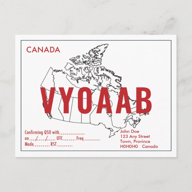Carte QSL Rétro Canada Carte Texte rouge (Devant)