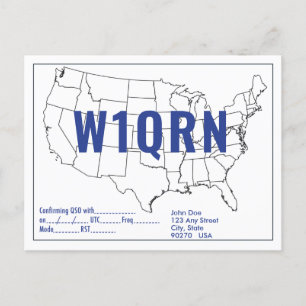 Carte QSL Retro États-Unis Carte Blue Text