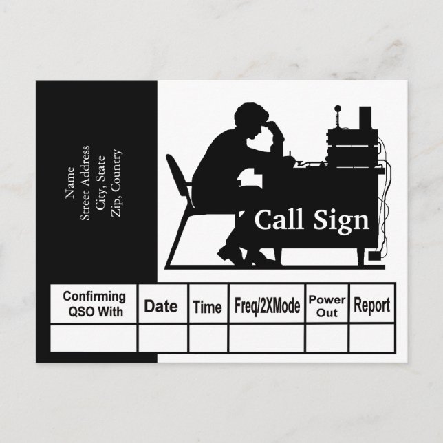 Carte QSL Silhouette noire de l'opérateur radio de (Devant)