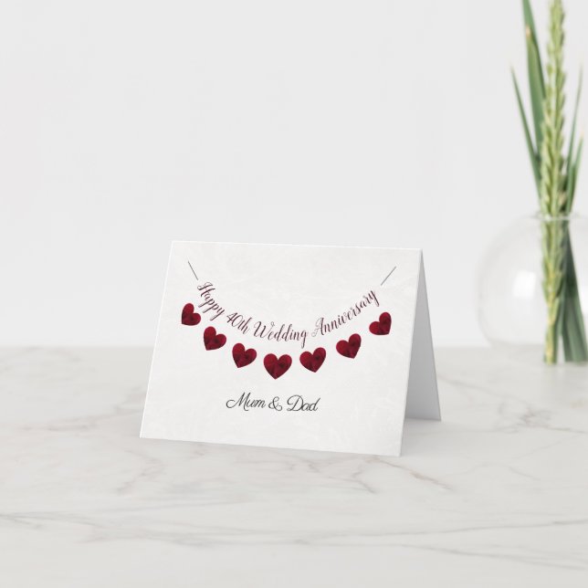 Carte quarantième Maman et papa rouges rouges de coeur (Devant)