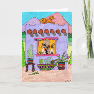Carte Quatre chats dans une maison violette Adobe House
