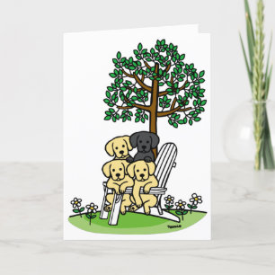 Carte Quatre Labradors dans leur jardin
