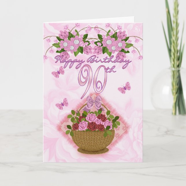 Carte quatre-vingt-dixième Madame d'anniversaire, roses (Devant)