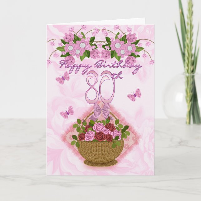 Carte quatre-vingtième Madame d'anniversaire, roses et (Devant)