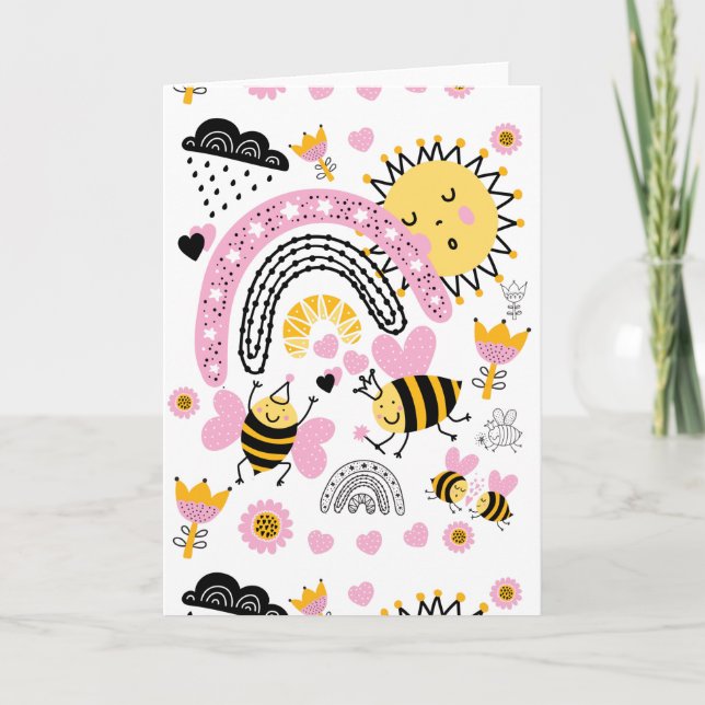 Carte Queen BEES Cute BFF, Baby Girl, Girly Toxits Rose (Devant)