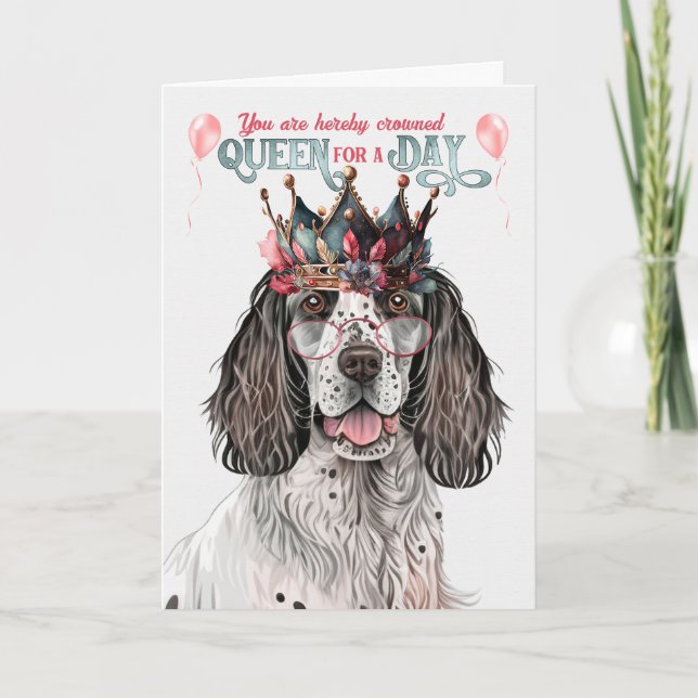 Carte Queen Setter anglais pour une journée drôle d'anni (Devant)