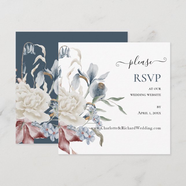 Carte QUELQUE CHOSE DE BLEU, Site Mariage RSVP (Devant / Derrière)
