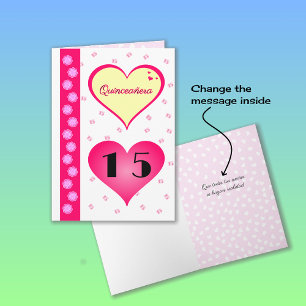 Carte Quinceanera 15e anniversaire coeurs roses
