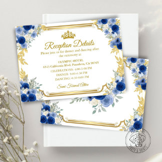 Carte Quinceanera Blue Gold Floral Enclosure Card