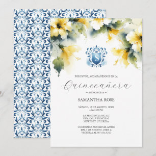 Carte Quinceanera florale jaune