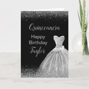 Carte Quinceanera Robe Argent Parties scintillant Faux