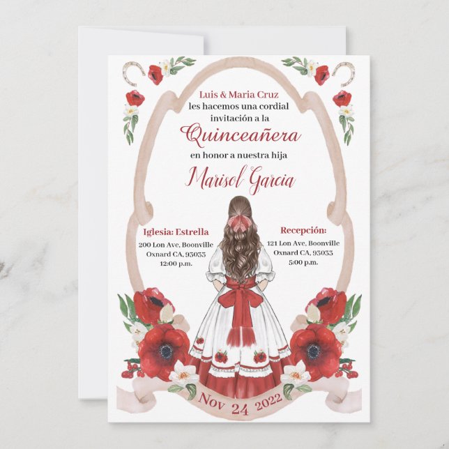 Carte Quinceanera rouge Charra, Rancho Charro Ouest (Devant)