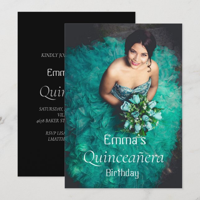 Carte Quinceañera tendance Anniversaire Fête Photo Invit (Devant / Derrière)