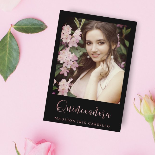 Carte Quinceañera Tendencia Tipografía Español Oro Rosa (Créateur téléchargé)