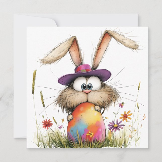 Carte Quirky Bunny with Decorated Egg Easter Greeting (Devant)