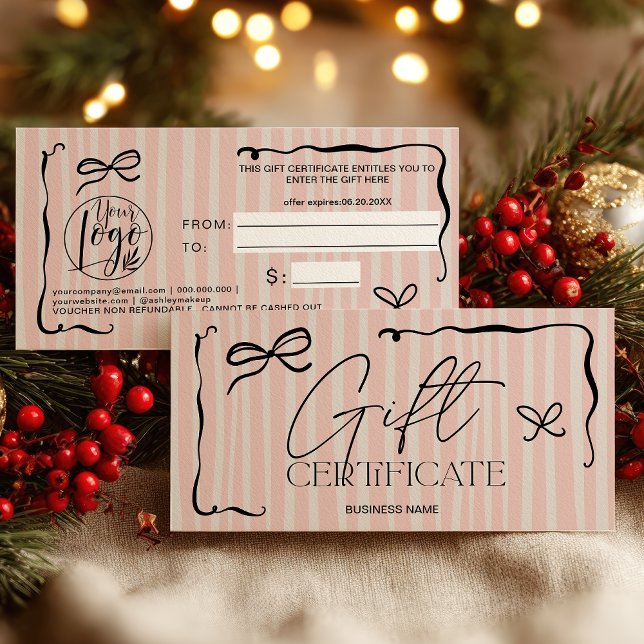 Carte Quirky Retro Pink Hand-Drawn Bow Gift Certificate (Quirky Retro Pink Hand-Drawn Bow Gift Certificate)