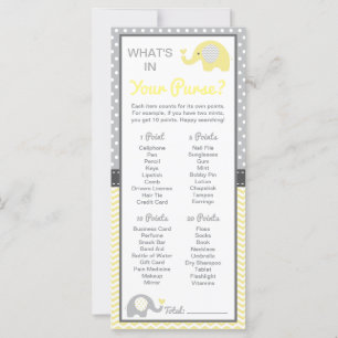 Carte Qu'y a-t-il dans votre sac à main ? Jeu baby showe