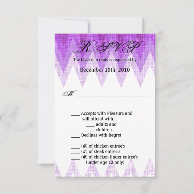 Carte R.S.V.P 3,5 x 5, Ombre Chevron Purple (Devant)