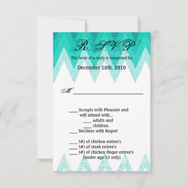 Carte R.S.V.P 3,5 x 5, Ombre Chevron Turquoise (Devant)
