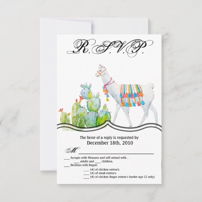 Carte R.S.V.P 3,5x5 Boho Llama Bohemian Cactus Des (Devant)