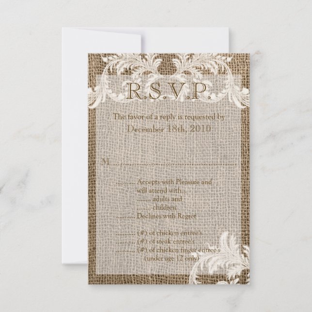 Carte R.S.V.P. 3,5x5 Burlap Lace Pays Ouest (Devant)
