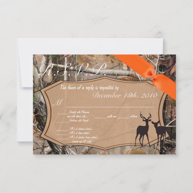 Carte R.S.V.P. 3,5x5 Camo Camouflage Cerf Chasseur (Devant)